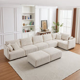 Bellemave® Modern Minimalist Corduroy Combination Sofa with 2 Comfort Cushions with USB & C Charging Ports - Bellemave